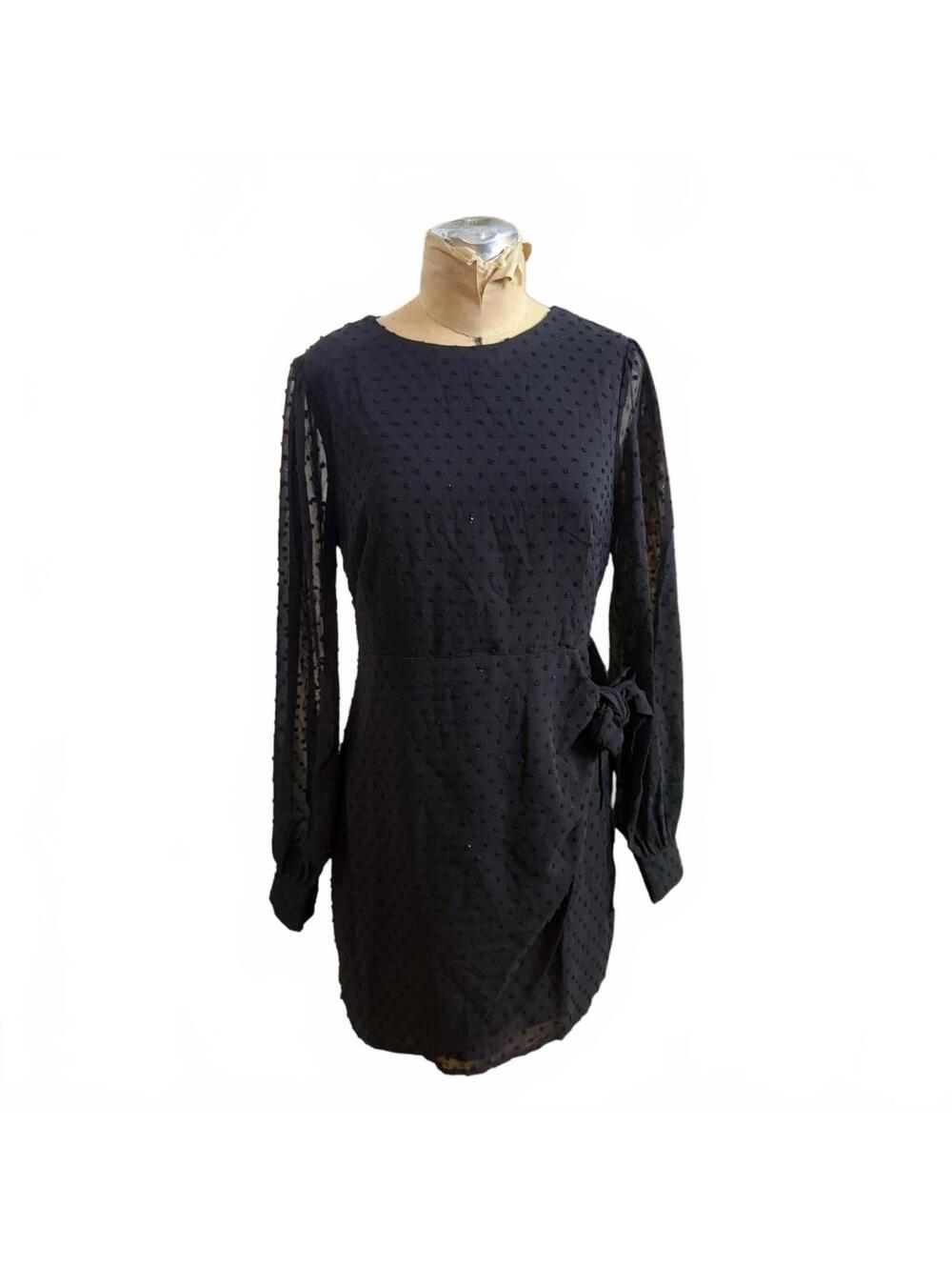 Lulus Black Swiss Dot Long Sleeve Mini Dress
